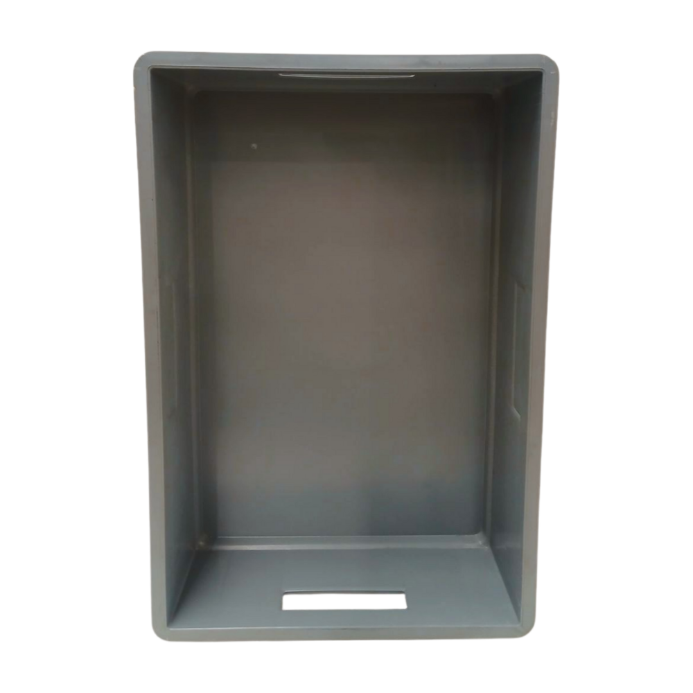 Emtrade Stapelbak 600x400x155 mm, euronorm open handvat, donkergrijs pp, gebruikt Emtrade Stapelbak 600x400x155 mm, euronorm open handvat, donkergrijs pp, gebruikt