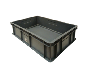 Emtrade Stapelbak 600x400x155 mm, euronorm gesloten handvat, donkergrijs pp, gebruikt Emtrade Stapelbak 600x400x155 mm, euronorm gesloten handvat, donkergrijs pp, gebruikt