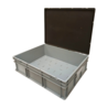 Emtrade Stapelbak met deksel, 800x600x230 mm, euronorm met geperforeerde bodem, grijs pp, gebruikt