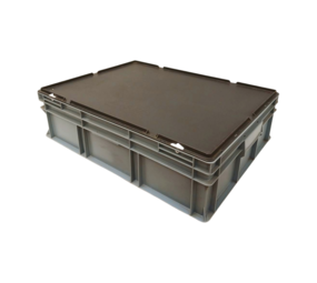 Emtrade Stapelbak met scharnierdeksel, 800x600x230 mm, euronorm, grijs pp, gebruikt