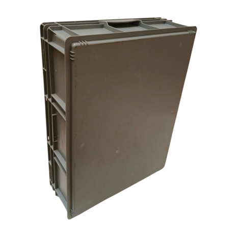 Emtrade Stapelbak met deksel, 800x600x230 mm, euronorm, grijs pp, gebruikt Emtrade Stapelbak met deksel, 800x600x230 mm, euronorm, grijs pp, gebruikt