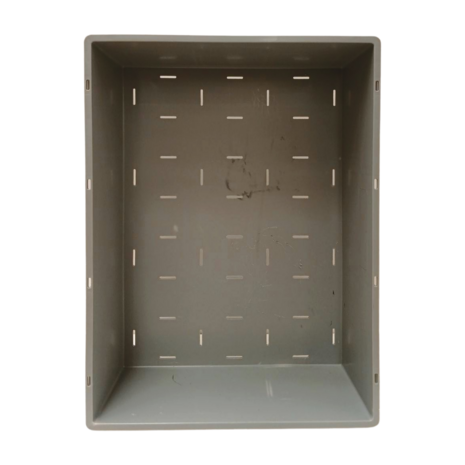 Emtrade Stapelbak, 800x600x220 mm, euronorm geperforeerde bodem, grijs pp, gebruikt