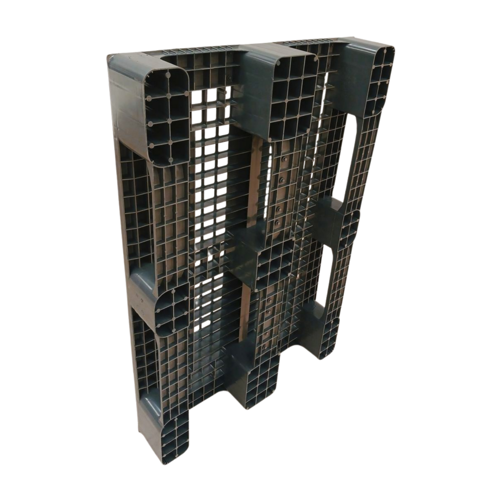 Emtrade (Nieuw) Kunststof pallet 1200x800x150 mm, gedeeltelijk open dek, 3 sledes, 750 kg, donkergrijs, nieuw Emtrade (Nieuw) Kunststof pallet 1200x800x150 mm, gedeeltelijk open dek, 3 sledes, 750 kg, donkergrijs, nieuw