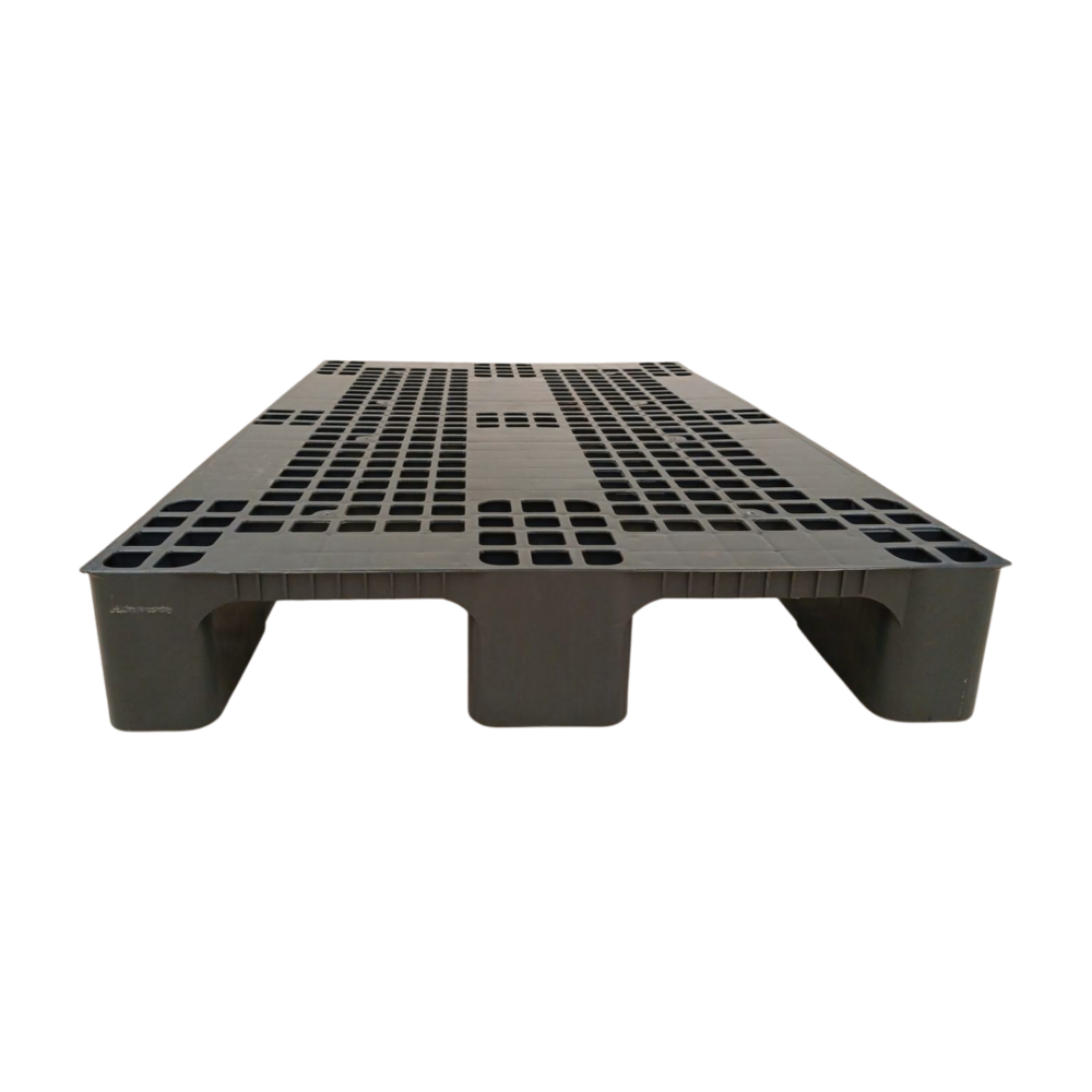 Emtrade (Nieuw) Kunststof pallet 1200x800x150 mm, gedeeltelijk open dek, 3 sledes, 750 kg, donkergrijs, nieuw Emtrade (Nieuw) Kunststof pallet 1200x800x150 mm, gedeeltelijk open dek, 3 sledes, 750 kg, donkergrijs, nieuw