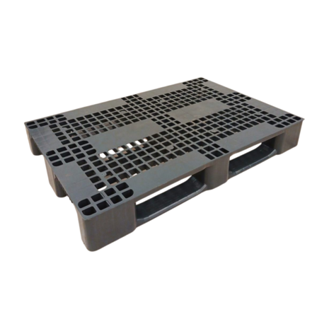 Emtrade (Nieuw) Kunststof pallet 1200x800x150 mm, gedeeltelijk open dek, 3 sledes, 750 kg, donkergrijs, nieuw Emtrade (Nieuw) Kunststof pallet 1200x800x150 mm, gedeeltelijk open dek, 3 sledes, 750 kg, donkergrijs, nieuw