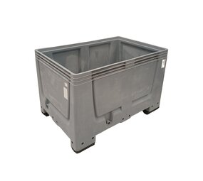 Auer Palletbox, 1200x800x790 mm, gesloten, 4 poten, HD-PE, zilvergrijs/zwart, gebruikt