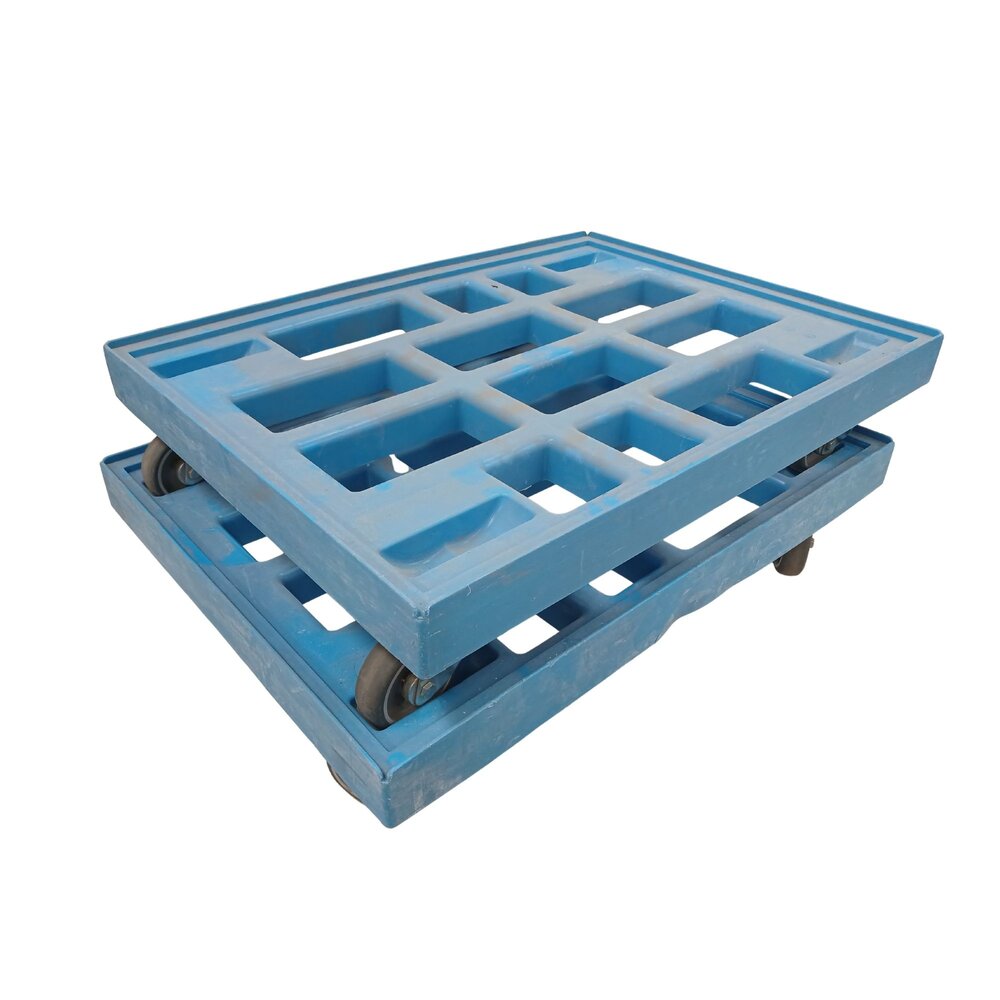 Emtrade Kunststof Dolly, 801x601x190 mm, 4 zwenkwielen, blauw, stapelbaar, gebruikt