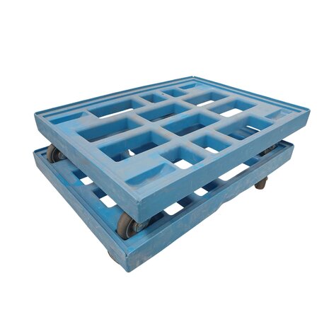 Emtrade Kunststof Dolly, 801x601x190 mm, 4 zwenkwielen, blauw, stapelbaar, gebruikt