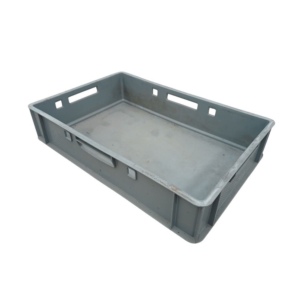 Emtrade Stapelbak 600x400x125 mm, levensmiddelgeschikt ongereinigd, grijs hdpe kunststof, gebruikt Emtrade Stapelbak 600x400x125 mm, levensmiddelgeschikt ongereinigd, grijs hdpe kunststof, gebruikt