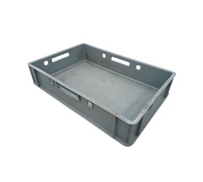 Emtrade Stapelbak 600x400x125 mm, levensmiddelgeschikt ongereinigd, grijs hdpe kunststof, gebruikt Emtrade Stapelbak 600x400x125 mm, levensmiddelgeschikt ongereinigd, grijs hdpe kunststof, gebruikt