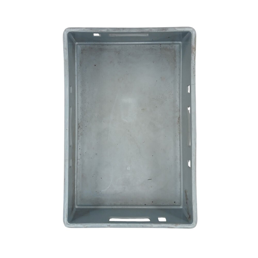 Emtrade Stapelbak 600x400x125 mm, levensmiddelgeschikt ongereinigd, grijs hdpe kunststof, gebruikt Emtrade Stapelbak 600x400x125 mm, levensmiddelgeschikt ongereinigd, grijs hdpe kunststof, gebruikt