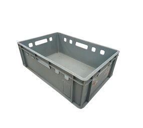 Emtrade Stapelbak 600x400x200 mm, levensmiddelgeschikt ongereinigd, grijs hdpe kunststof, gebruikt Emtrade Stapelbak 600x400x200 mm, levensmiddelgeschikt ongereinigd, grijs hdpe kunststof, gebruikt