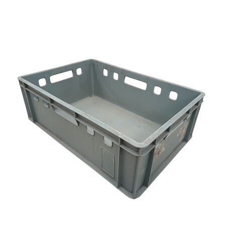 Emtrade Stapelbak 600x400x200 mm, levensmiddelgeschikt ongereinigd, grijs hdpe kunststof, gebruikt Emtrade Stapelbak 600x400x200 mm, levensmiddelgeschikt ongereinigd, grijs hdpe kunststof, gebruikt