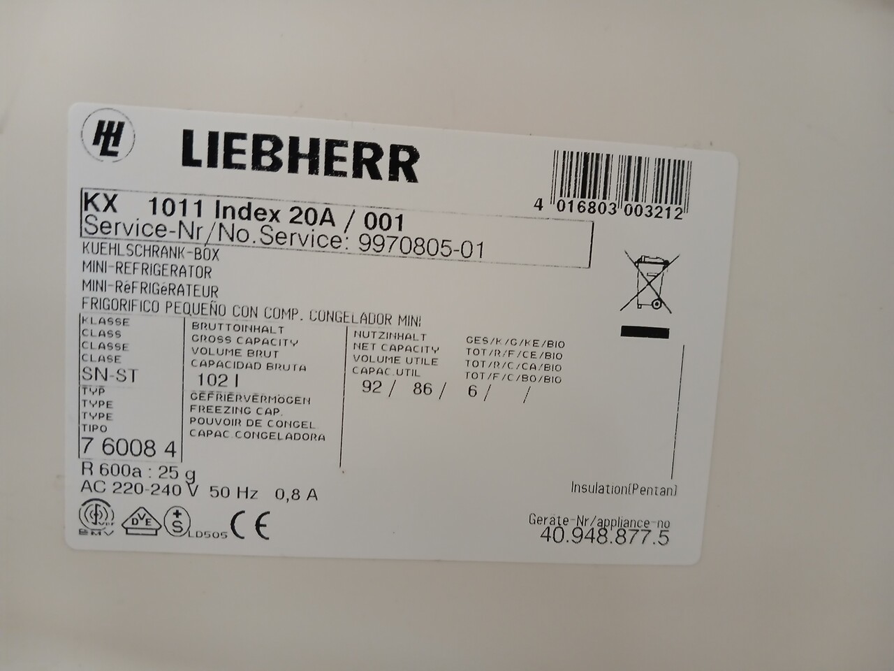 Liebherr Liebherr KX 1011 Minikoelkast 92 Liter Wit - Gebruikt Liebherr Liebherr KX 1011 Minikoelkast 92 Liter Wit - Gebruikt