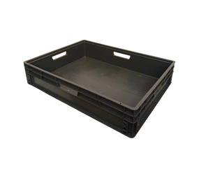 Emtrade Stapelbak 800x600x168 mm, donkergrijs PP kunststof, gesloten, nieuw, 4 handgrepen