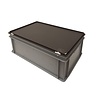 Emtrade Stapelbak 600x400x230 mm, euronorm, met scharnierdeksel, geperforeerde bodem, grijs pp kunststof, gebruikt Emtrade Stapelbak 600x400x230 mm, euronorm, met scharnierdeksel, geperforeerde bodem, grijs pp kunststof, gebruikt
