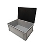 Emtrade Stapelbak 600x400x230 mm, euronorm, met scharnierdeksel, gesloten bodem, grijs pp kunststof, gebruikt Emtrade Stapelbak 600x400x230 mm, euronorm, met scharnierdeksel, gesloten bodem, grijs pp kunststof, gebruikt