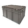 Emtrade Stapelbak 800x600x430 mm, euronorm, met scharnierdeksel, gesloten bodem, grijs pp kunststof, gebruikt Emtrade Stapelbak 800x600x430 mm, euronorm, met scharnierdeksel, gesloten bodem, grijs pp kunststof, gebruikt