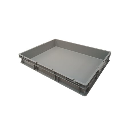 Emtrade Stapelbak 800x600x120 mm, euronorm, met oplegdeksel, grijs pp kunststof, gebruikt