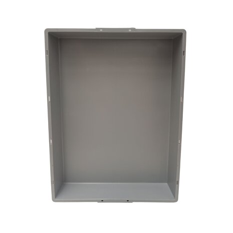 Emtrade Stapelbak 800x600x120 mm, euronorm, met oplegdeksel, grijs pp kunststof, gebruikt