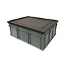 Engels Stapelbak met oplegdeksel, 800x600x340 mm, euronorm, grijs pp, gebruikt Engels Stapelbak met oplegdeksel, 800x600x340 mm, euronorm, grijs pp, gebruikt