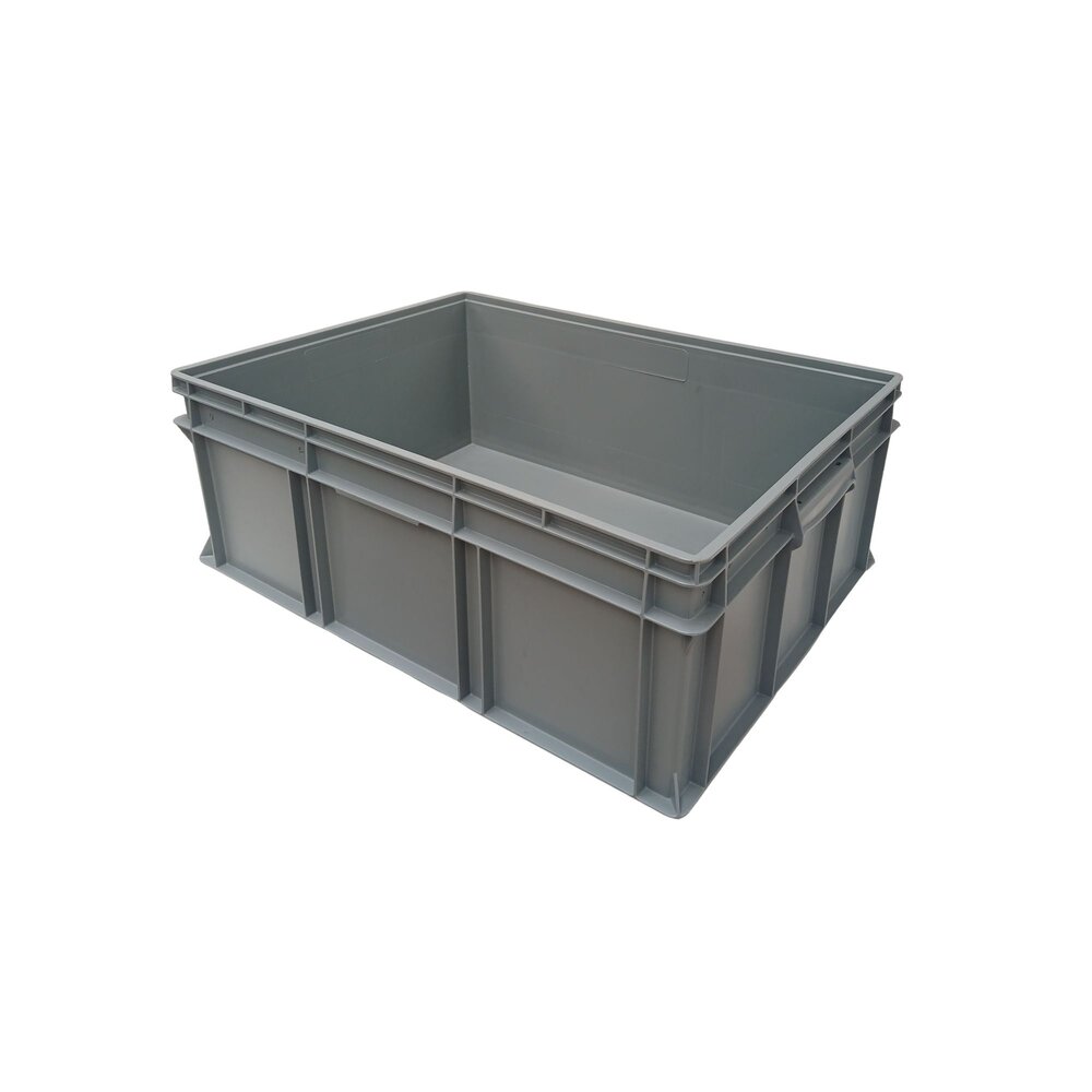 Engels Stapelbak met oplegdeksel, 800x600x340 mm, euronorm, grijs pp, gebruikt Engels Stapelbak met oplegdeksel, 800x600x340 mm, euronorm, grijs pp, gebruikt