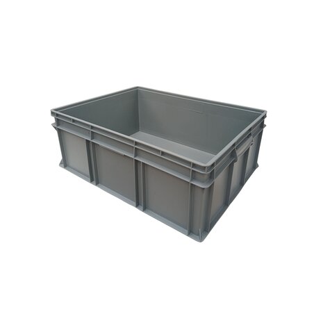 Engels Stapelbak met oplegdeksel, 800x600x340 mm, euronorm, grijs pp, gebruikt Engels Stapelbak met oplegdeksel, 800x600x340 mm, euronorm, grijs pp, gebruikt