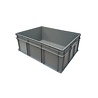 Engels Stapelbak met oplegdeksel, 800x600x340 mm, euronorm, grijs pp, gebruikt Engels Stapelbak met oplegdeksel, 800x600x340 mm, euronorm, grijs pp, gebruikt