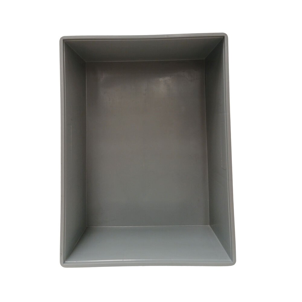Engels Stapelbak met oplegdeksel, 800x600x340 mm, euronorm, grijs pp, gebruikt Engels Stapelbak met oplegdeksel, 800x600x340 mm, euronorm, grijs pp, gebruikt
