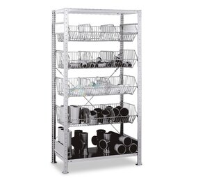 EMRACK Draadmand stelling H250xB100xD50, 6 manden, gebruikt met nieuwe manden