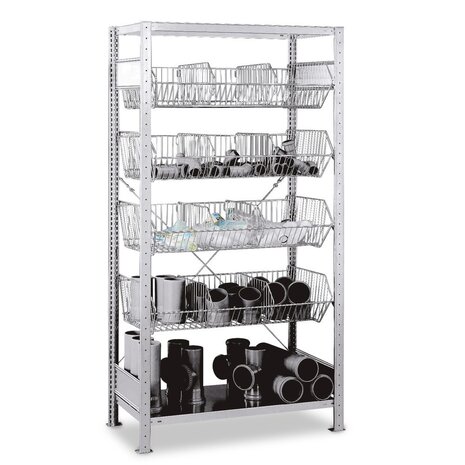 EMRACK Draadmand stelling H250xB100xD50, 6 manden, gebruikt met nieuwe manden EMRACK Draadmand stelling H250xB100xD50, 6 manden, gebruikt met nieuwe manden