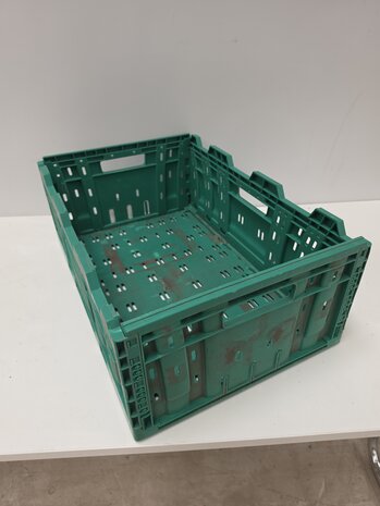 Polymer logistics Klapkrat, 600x400x233 mm, euronorm, groen kunststof, gebruikt