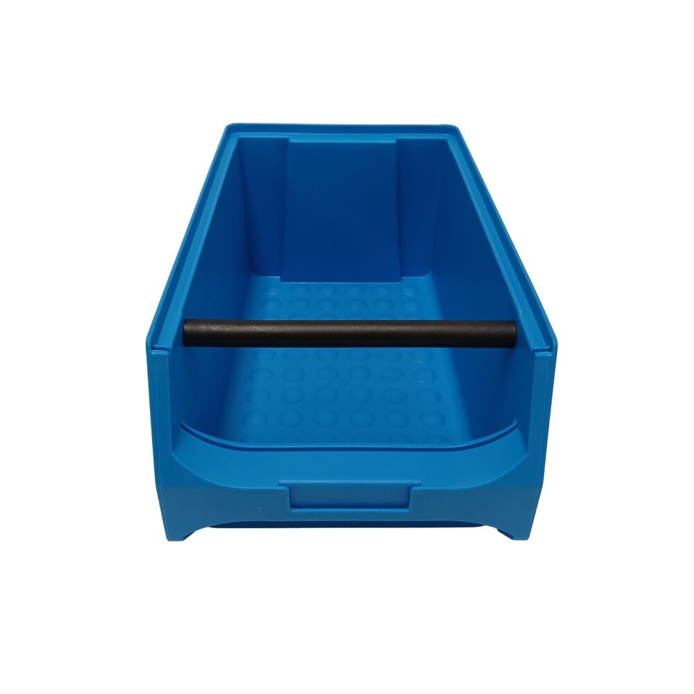 Magazijnbak met grijpopening en draaggreep, 350x200x150 pp, Blauw