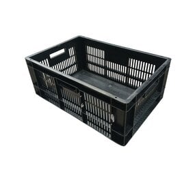 Emtrade Stapelbak 600x400x235 mm, zwart kunststof, gebruikt Emtrade Stapelbak 600x400x235 mm, zwart kunststof, gebruikt