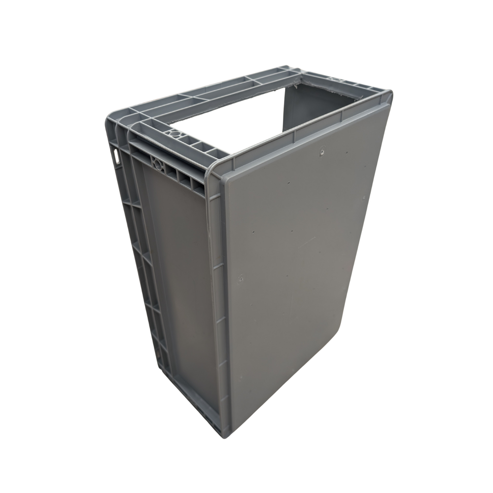 Emtrade Magazijnbak met grijpopening 600x400x225 mm, grijs pp, gebruikt Emtrade Magazijnbak met grijpopening 600x400x225 mm, grijs pp, gebruikt