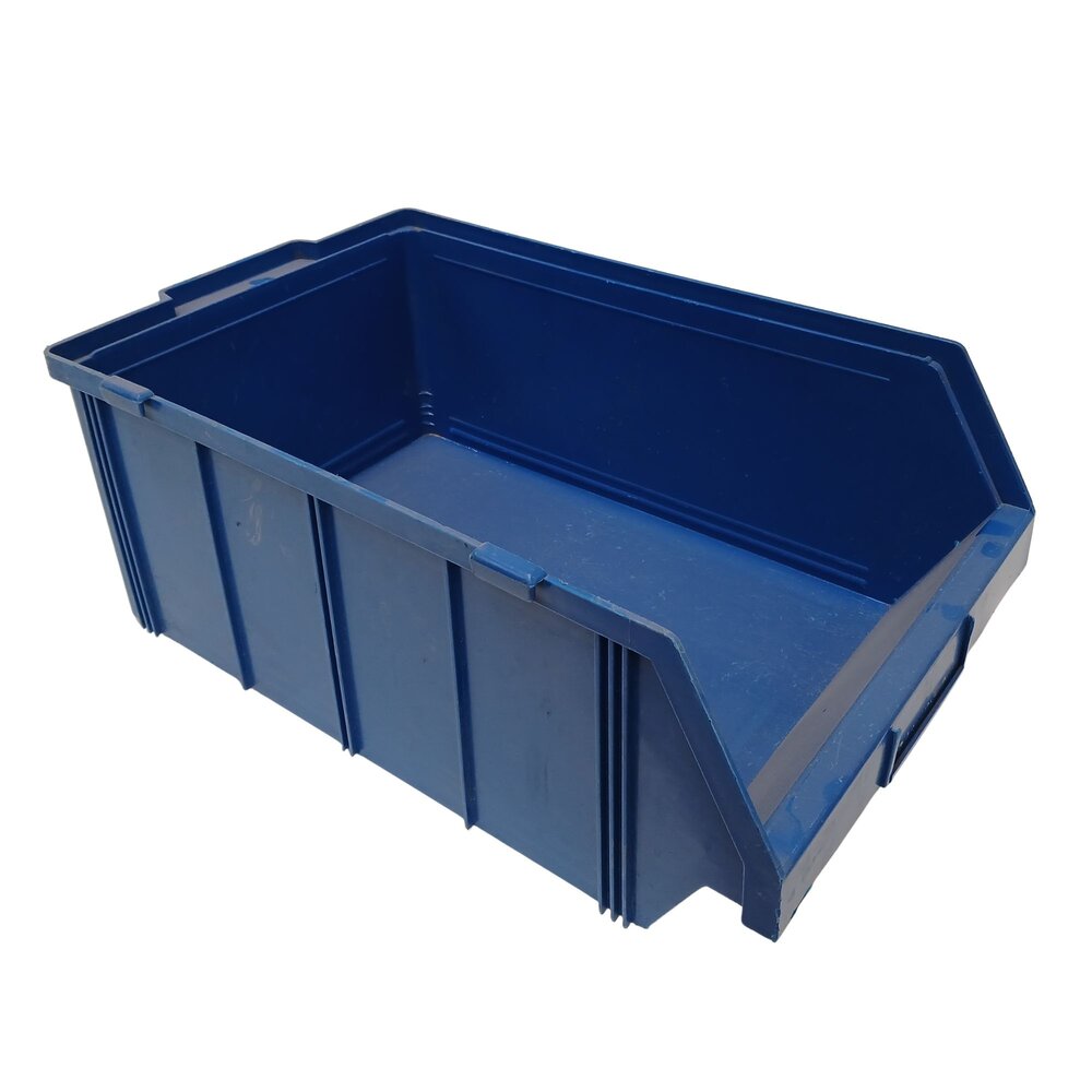 Emtrade Magazijbak met grijpopening, 500x300x190 mm, blauw pp, gebruikt Emtrade Magazijbak met grijpopening, 500x300x190 mm, blauw pp, gebruikt