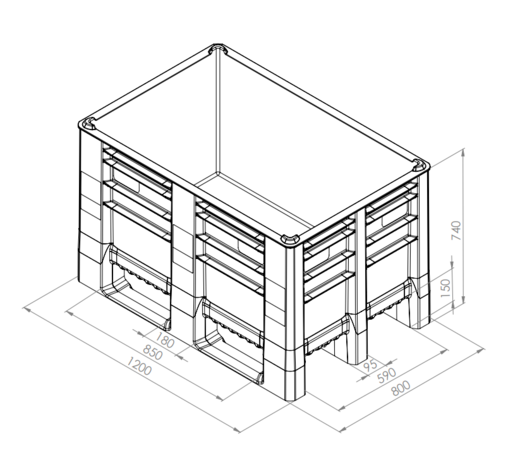 DOLAV Neo 800 palletbox groen 1200x800x740 mm 500L