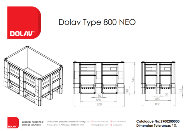 DOLAV Neo 800 palletbox blauw 1200x800x740 mm 500L
