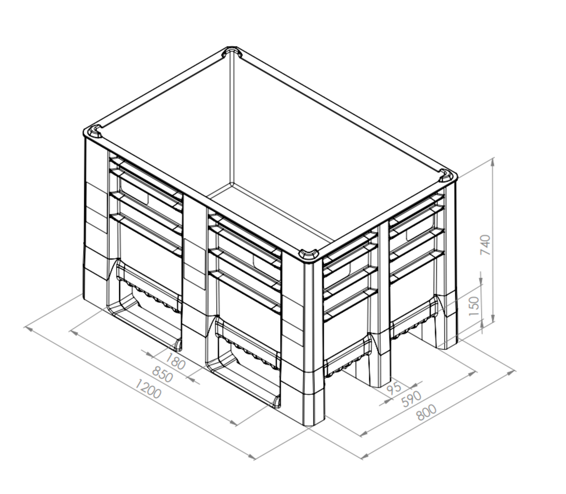 DOLAV Neo 800 palletbox blauw 1200x800x740 mm 500L