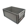 Emtrade Stapelbak met luik en deksel 600x400x270 mm grijs PP levensmiddelgeschikt Emtrade Stapelbak met luik en deksel 600x400x270 mm grijs PP levensmiddelgeschikt