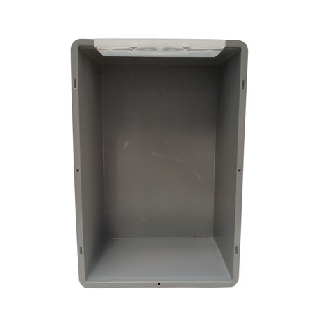 Emtrade Stapelbak met luik en deksel 600x400x270 mm grijs PP levensmiddelgeschikt Emtrade Stapelbak met luik en deksel 600x400x270 mm grijs PP levensmiddelgeschikt