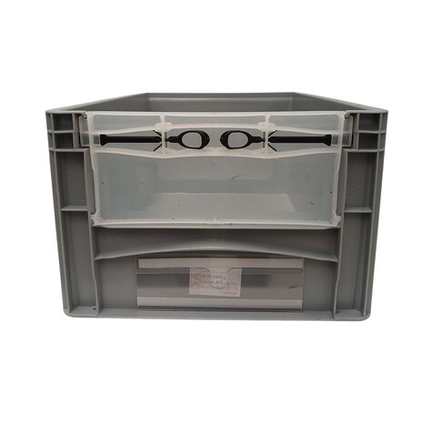 Emtrade Stapelbak met luik en deksel 600x400x270 mm grijs PP levensmiddelgeschikt Emtrade Stapelbak met luik en deksel 600x400x270 mm grijs PP levensmiddelgeschikt
