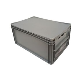 Emtrade Stapelbak met luik en deksel 600x400x270 mm, grijs PP Emtrade Stapelbak met luik en deksel 600x400x270 mm, grijs PP