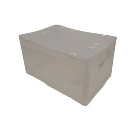Emtrade Stapelbak 600x400x320 mm transparant PP05 met scharnierdeksel, gebruikt Emtrade Stapelbak 600x400x320 mm transparant PP05 met scharnierdeksel, gebruikt