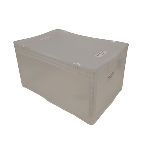 Emtrade Stapelbak 600x400x320 mm transparant PP05 met scharnierdeksel, gebruikt Emtrade Stapelbak 600x400x320 mm transparant PP05 met scharnierdeksel, gebruikt