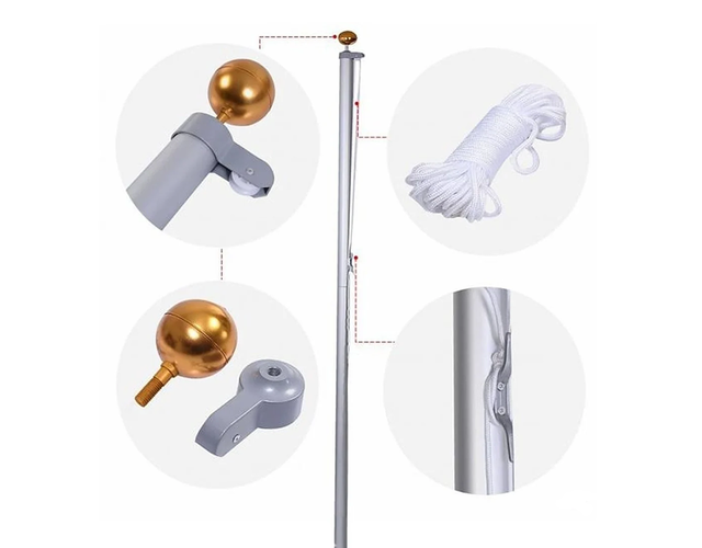 Deelbare vlaggenmast zilver 600cm