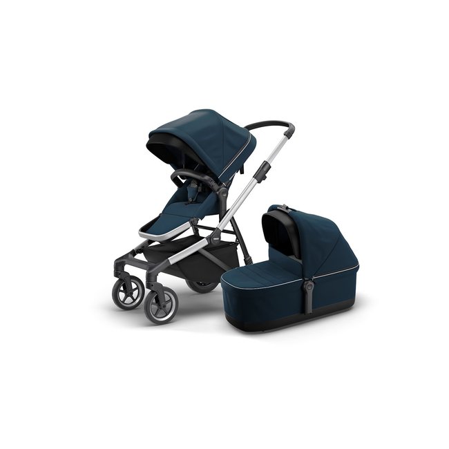 THULE sleek stroller navy blue (aluminium) with bassinet