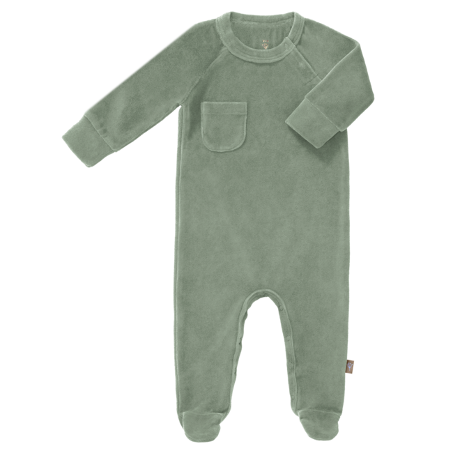 FRESK pyjama velours met voet forest green 6-12m