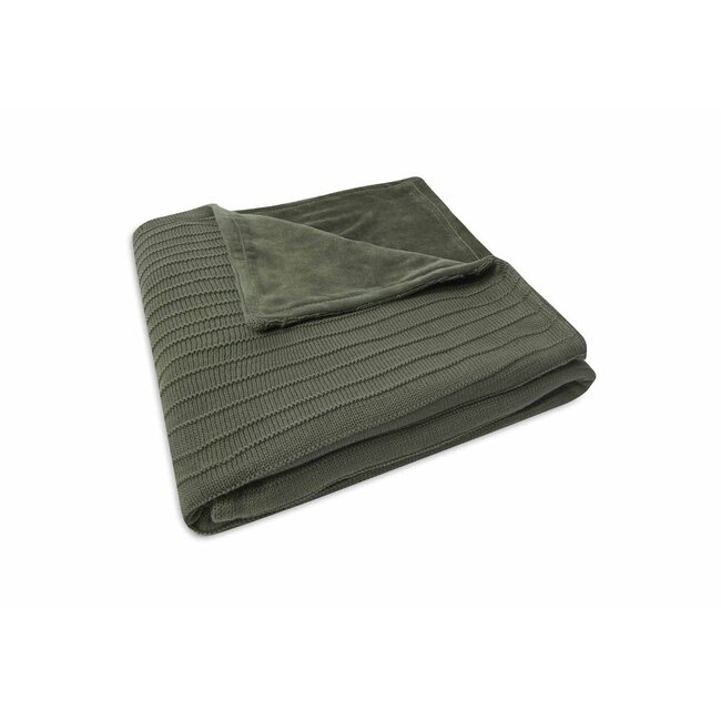 JOLLEIN deken wieg velvet pure knit leaf green GOTS 75x100cm