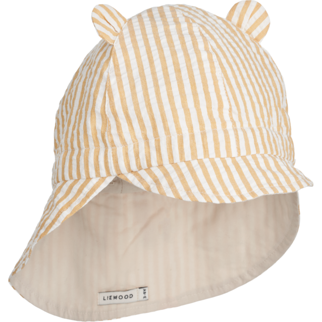 LIEWOOD gorm reversible seersucker sun hat with ears yellow mellow/creme de la creme